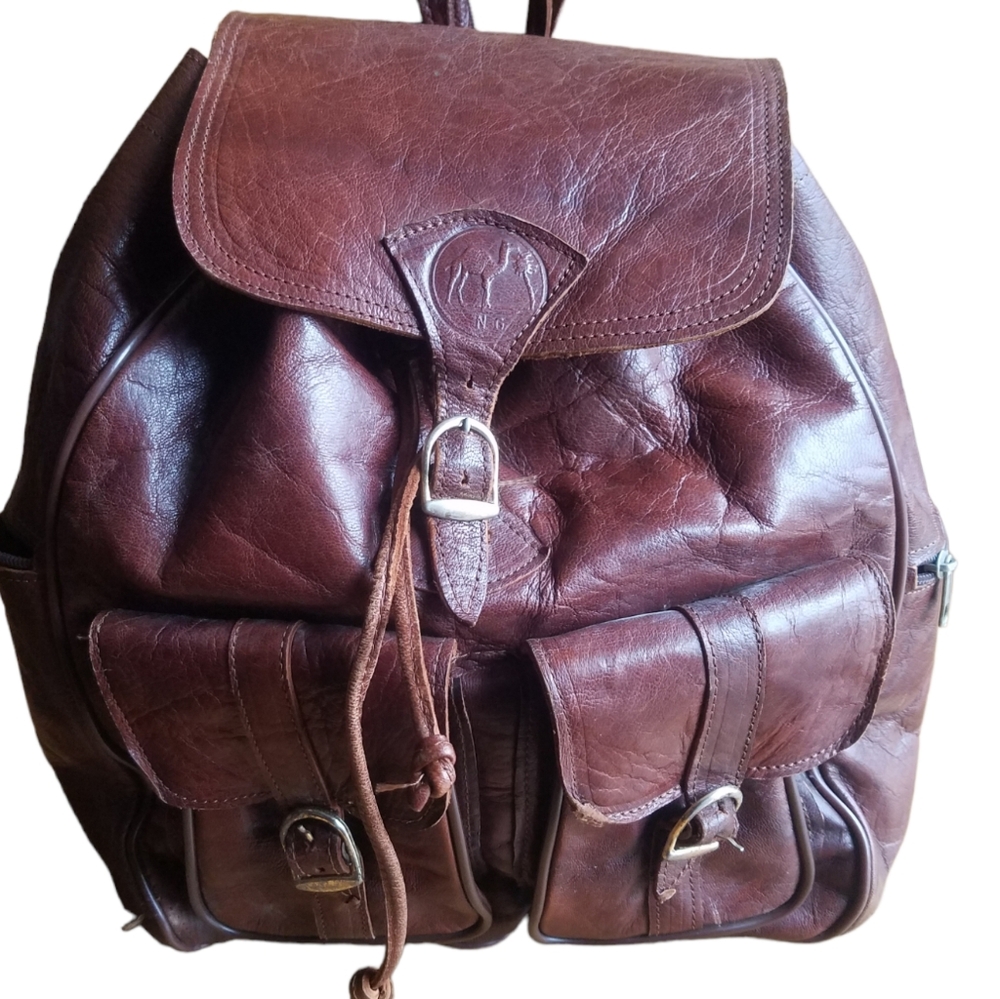 Vintage handmade distressed leather bucket backpack shoulder Travel bag